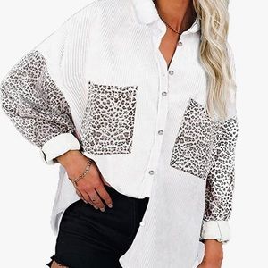 Amazon Women’s Shacket. XL. White/leopard print